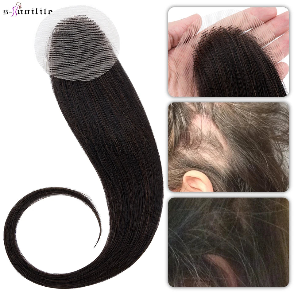 Hair Extensions and Wigs
S-noilite 8Inch Lace Hair Patch Hair Toppers Hand Crochet Natural Human Hair Replacement Capillary Prothesis Invisible Hairpiece