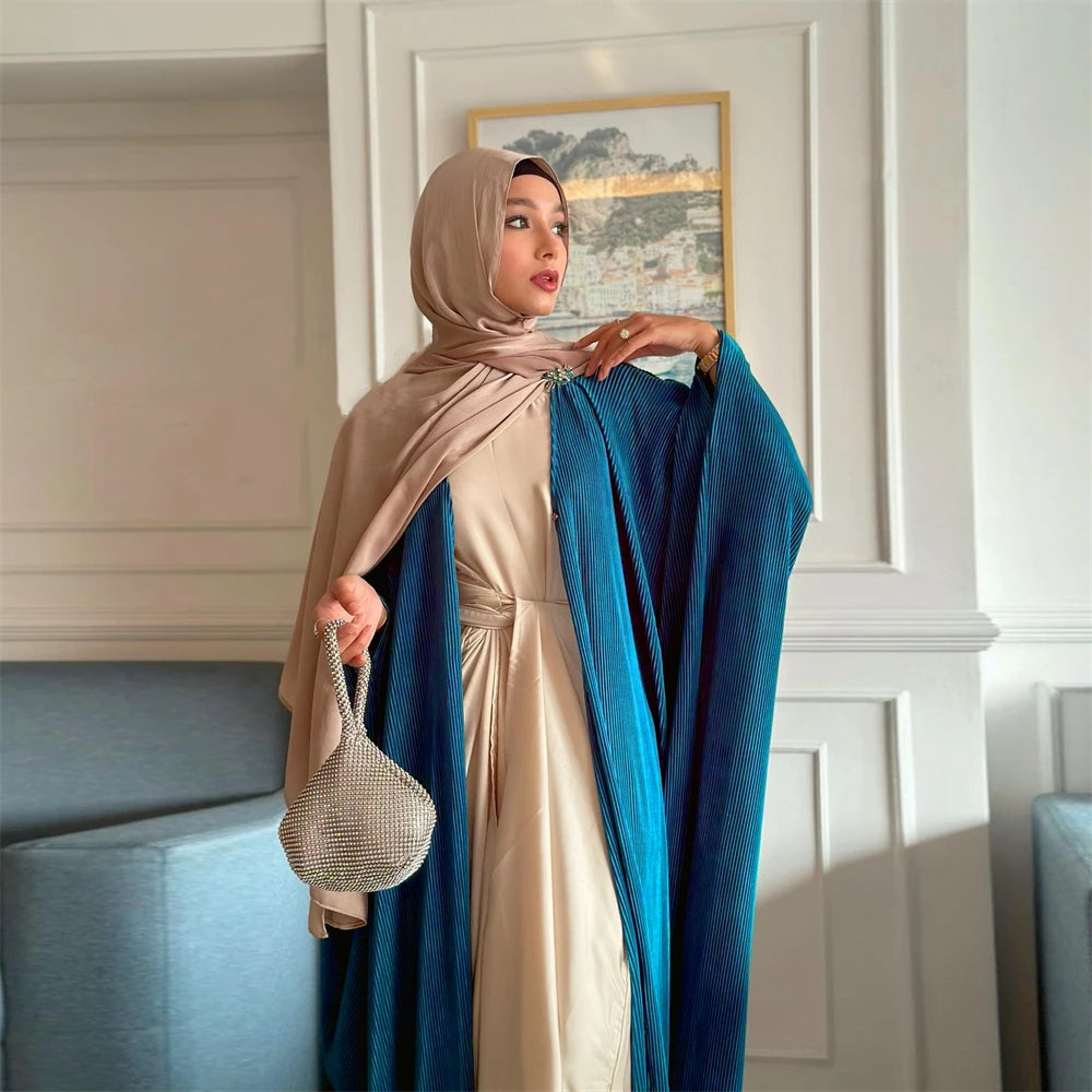 New Pleated Chiffon Abayas for Women Muslim Dress Kimono Open Abaya Robe Dubai Turkey Kaftan Eid Djellaba Islam Kebaya Jalabiya