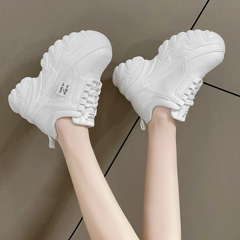 Sneaker women White Black Chunky Sneakers Women Spring Autumn Thick Bottom Dad Shoes Woman Fashion PU Leather Platform Sneakers Ladies