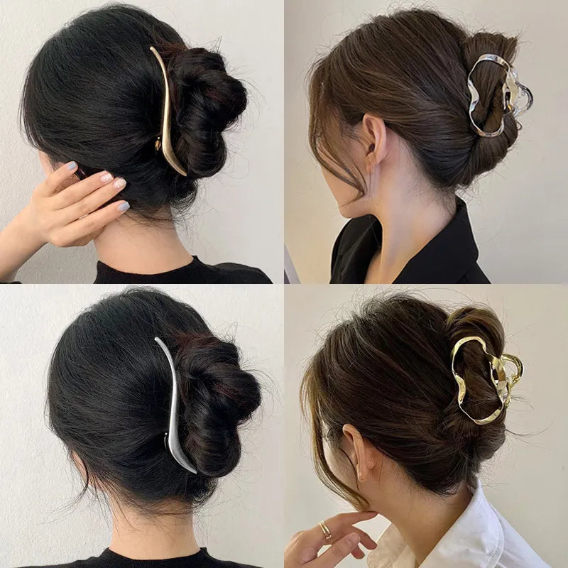 Elegant Look Fashion Elegant Gold Color S-shaped Metal Hairpins Hair Claw For Women Girls Korean Hair Clips Ponytail Clip Hair Accessories