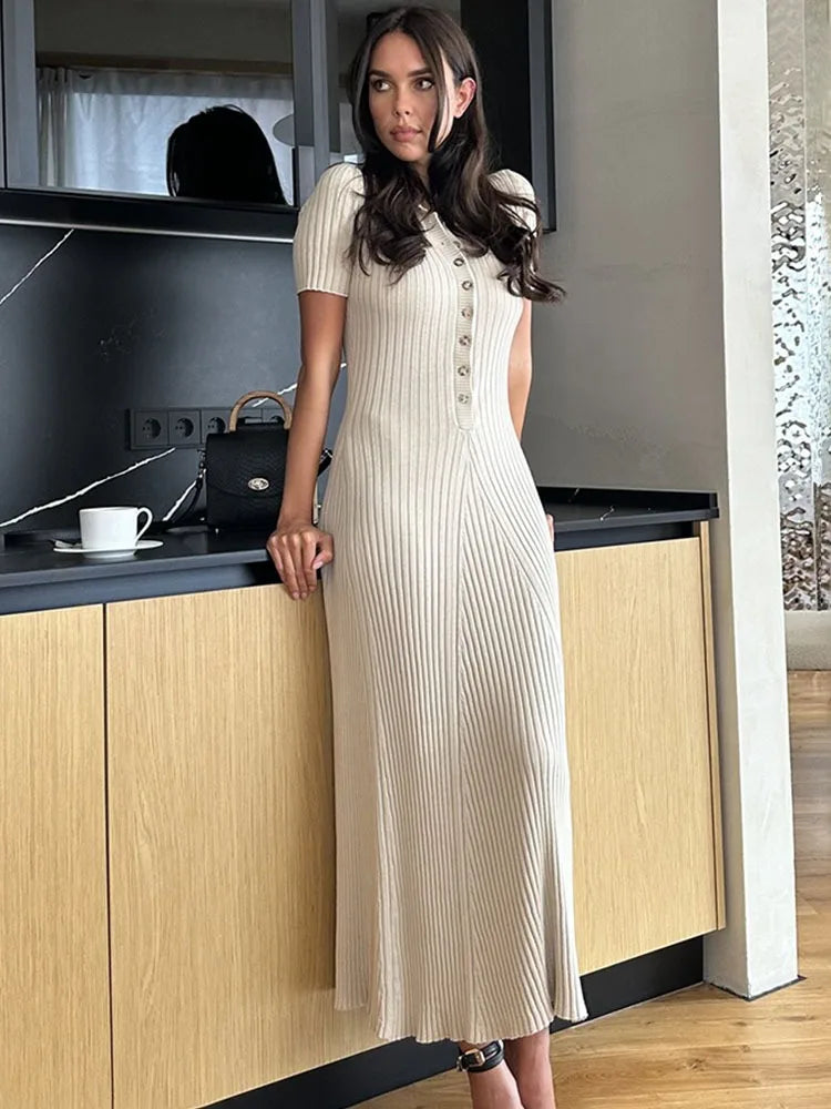 Knitted-Dress  Rib Slim Maxi Dresses For Women High Waist Casual Loose Dress