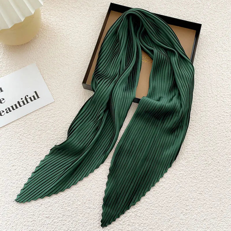 High Quality Solid Color Silk Pleated Scarf Crinkled Hair Scarf Small Scarves Square Scarf Satin Neckerchief Decorative Headscarf Bandana