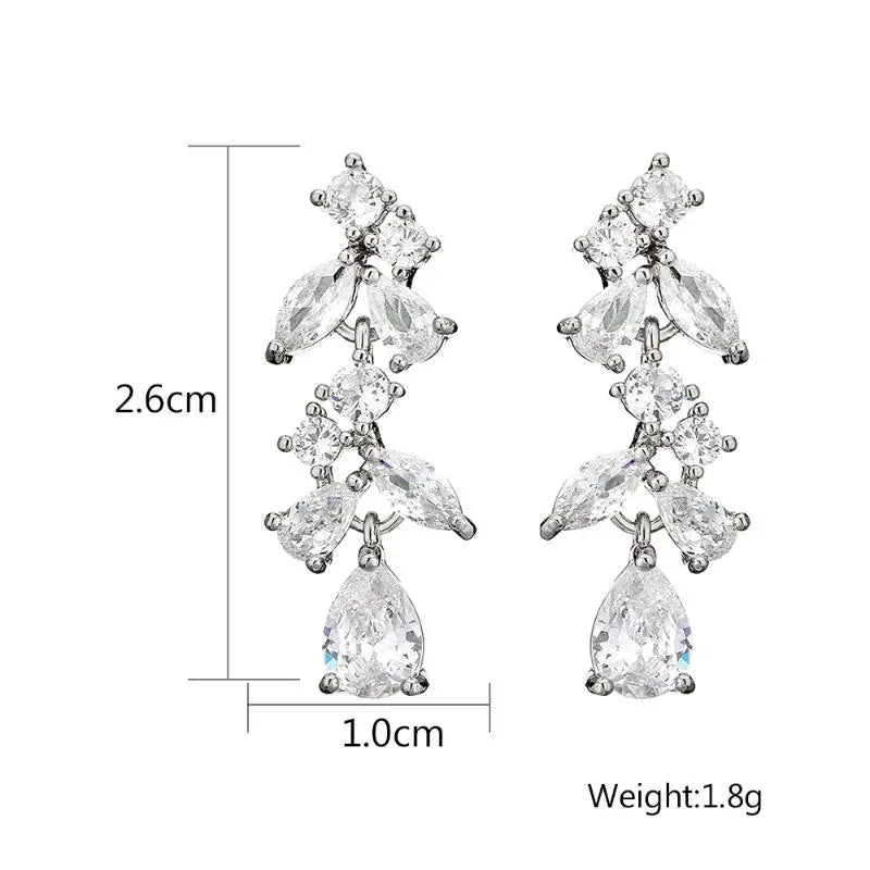 Earring  ZAKOL Luxury Leaf Shaped White Zirconia Dangle Earrings For Women Fashion Long Pendant Drop Earring Wedding Bridal Jewelry