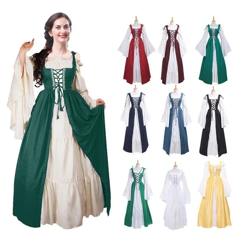 European Clothing
European Clothing America Square Neck Bundle Waist Medieval Renaissance Vintage Dresses Womenswear Long Dresses ملابس أوروبية