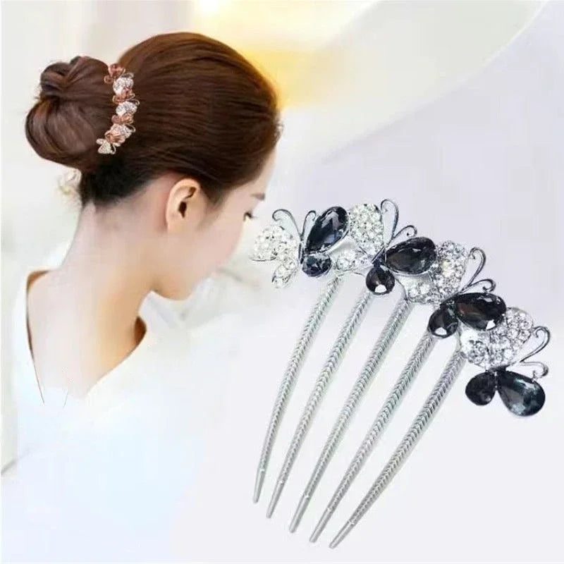 Elegant Look Fashion Zircon Butterfly Five Toothed Hairpin Bride Hair Accessories for Women Retro Luxury Alloy Hair Comb Mom's Headwear Gift