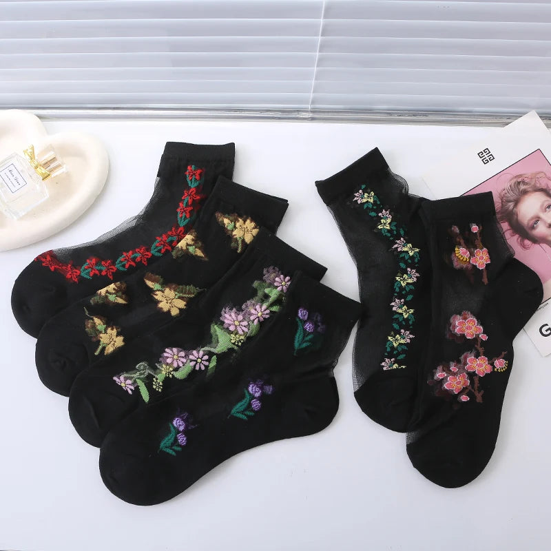 Stockings 
6 Pairs of Ultra-Comfy Luxurious Floral Lace Socks - 3D Textured, Non-slip Mid Tube Design, Breathable Womens Stockings & Hosier