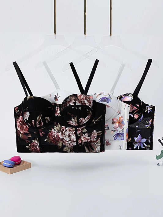 bras
Floral Printed Bra Breathable Fish Bone Bra Buckle Style Design Adjustable Size Elegant Comfortable New Shoulder Strap Bra