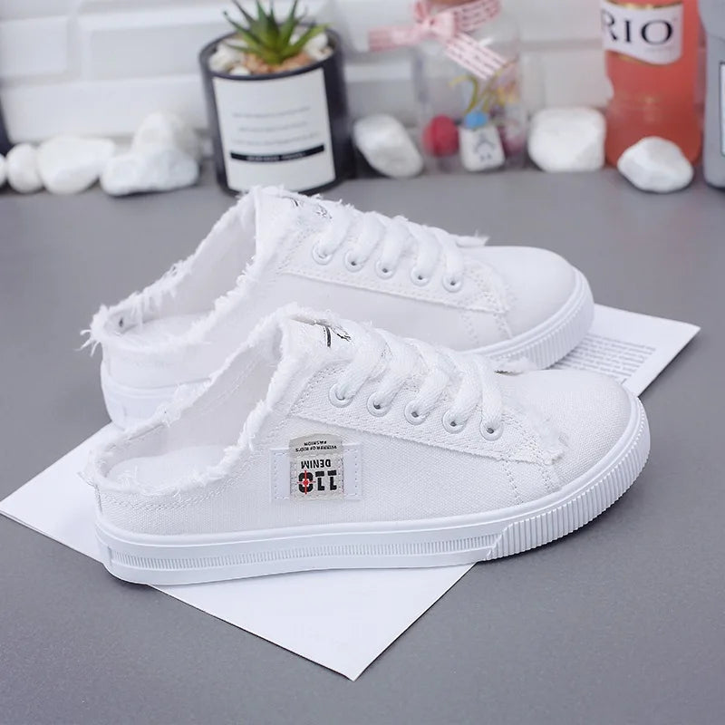 canvas shoes  Spring Summer flat sneakers women casual shoes low upper lace up white shoes