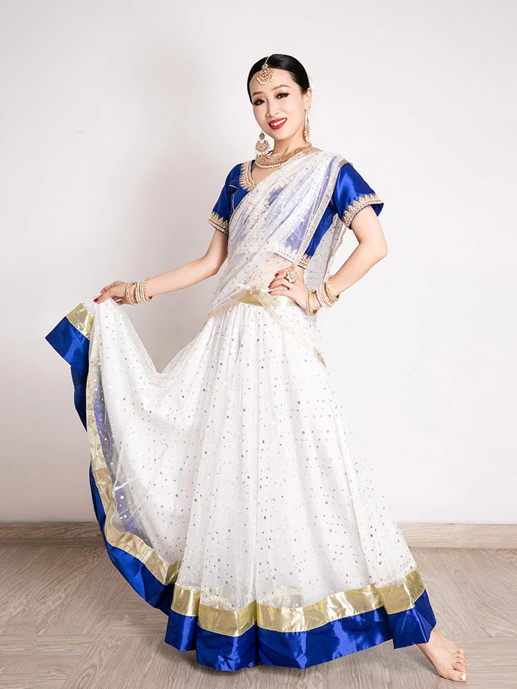 India and Pakistan Clothing 
Indian Dress Dance Performance Clothes Lengha Choli 3-PCS Sets Swing Skirt Tops Shawl India Pakistani Sari Vestido Indiano