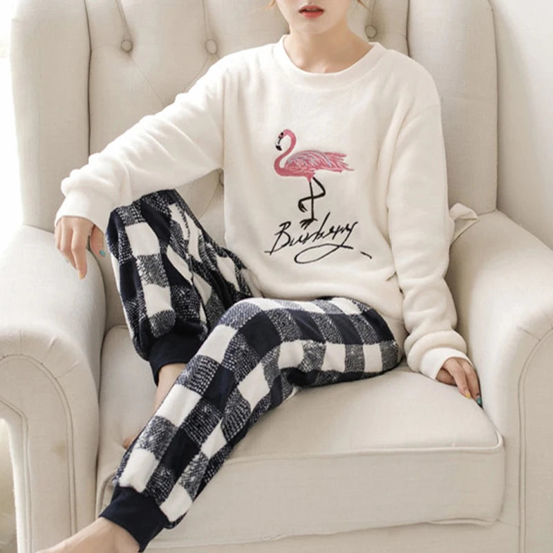 Winter Warm Sleepwear 
Women Pajamas Autumn Winter Flannel Warm Woman Sleepwear Korean cute Cartoon Pajama Set Fashion Pijama Mujer Home Cloth Pyjamas