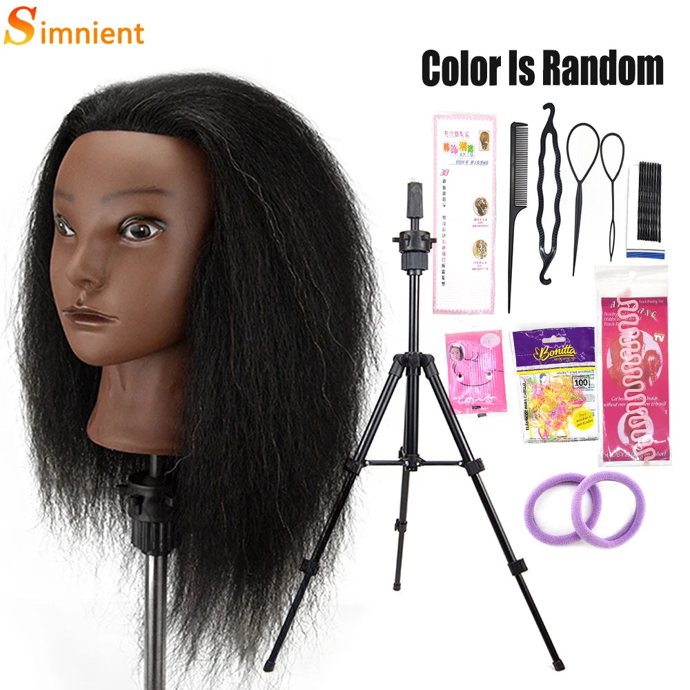 Hair Extensions and Wigs
African Mannequin Head 100%Real Hair Hairdresser Training Head With Tripod  Manikin Cosmetology Doll Head For Braiding Styling