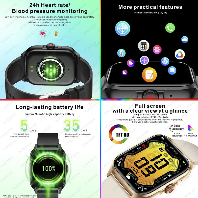 Women Watch New Bluetooth Call Smart Watch Women Men Heart Rate Blood Oxygen Voice Assistant 100+Sports Ladies Smartwatch For Xiaomi