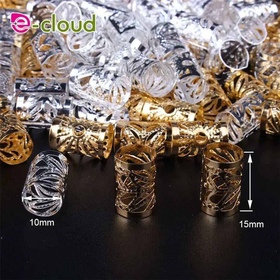 Hair Extensions and Wigs
100Pcs/Pack Hair Jewelry Rings for Braids Aluminum Dreadlocks Beads Metal Cuffs, Golden and Silver Decorations Hair Clips