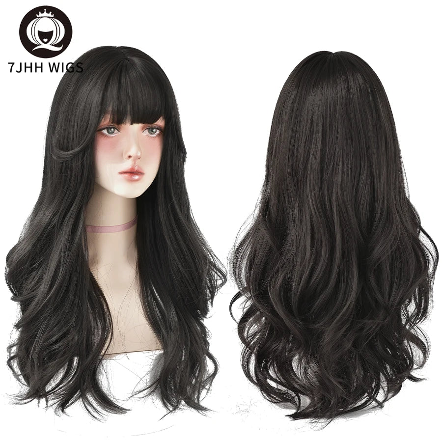 Hair Extensions and Wigs
7JHH WIGS Popular Brown Ash Long Deep Wave Hair Lolita Wigs With Bangs Synthetic Wig For Women Fashion Thick Curls Wigs Girl