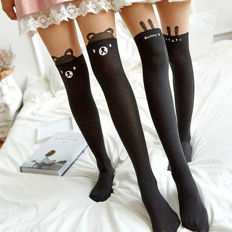 Tights 
Cartoon Cat Thigh Stockings School Girl Stockings Cute Over Knee Socks Pantyhose Japanese Lolita Retro White Hot Classic Tights