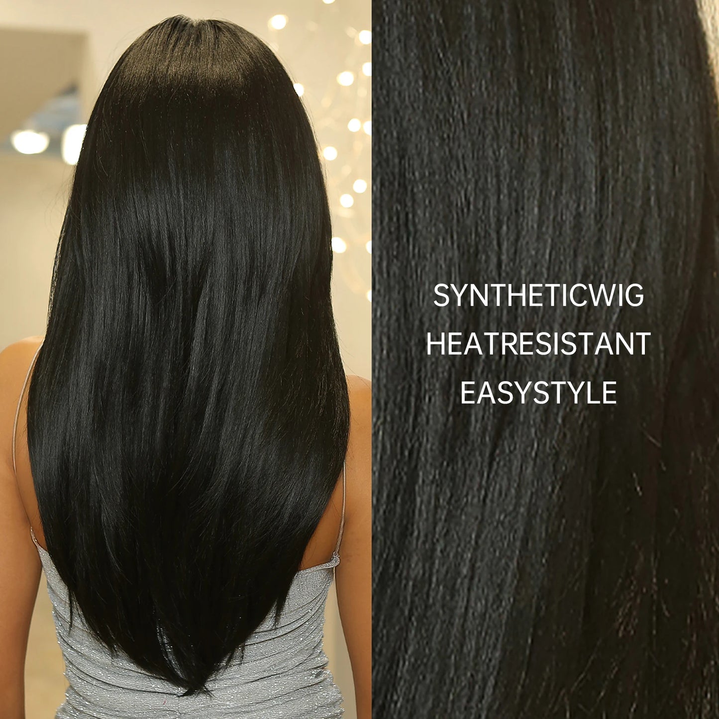 Hair Extensions and Wigs
Dark Black Layered Synthetic Wigs With Bangs Long Natural Straight Hairs Wig for Black Women Daily Cosplay Heat Resistant Fiber