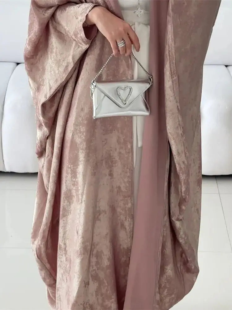 Eid Satin Batwing Kimono Abaya Dubai Luxury Kaftan Islam Muslim Modest Dress for Women Kebaya Caftan Marocain Femme Musulmane