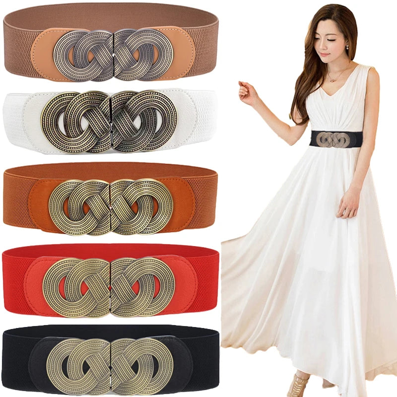 Belts Wide Elastic Waist Belt Ladies Retro Fashion Cinch Stretchy Stylish PU Leather Dress Waistband for Women