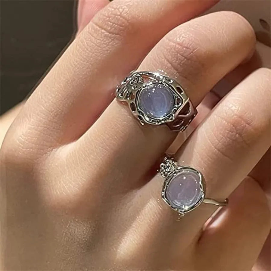 Luxury  Rings New Ins Fashion Trend Moonlight Stone Inlaid Ring Light Luxury Woman Open Rings for Women Jewelry