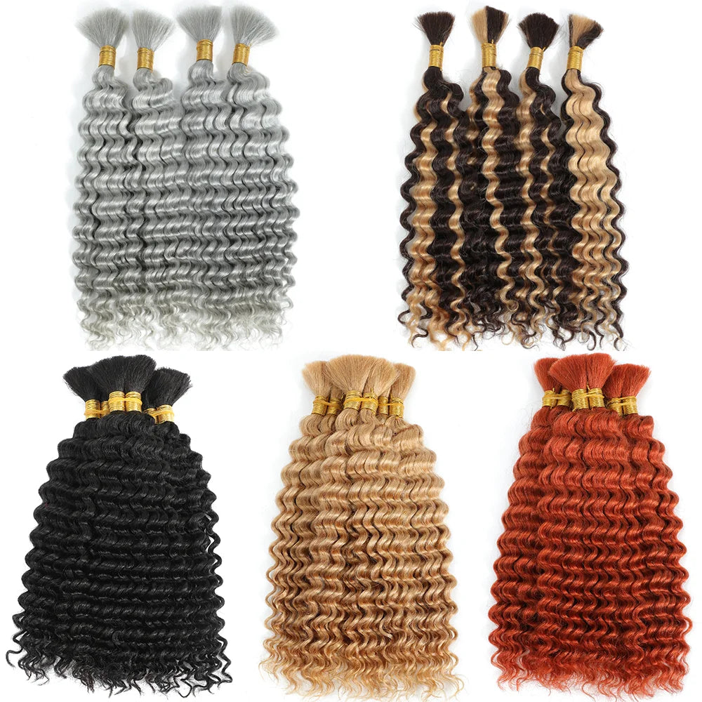 Hair Extensions and Wigs
2 Bundles Human Braiding Hair for Boho Braids, 14Inch 100G 10A Brazilian Virgin Deep Wave Bulk Human Hair for Braiding