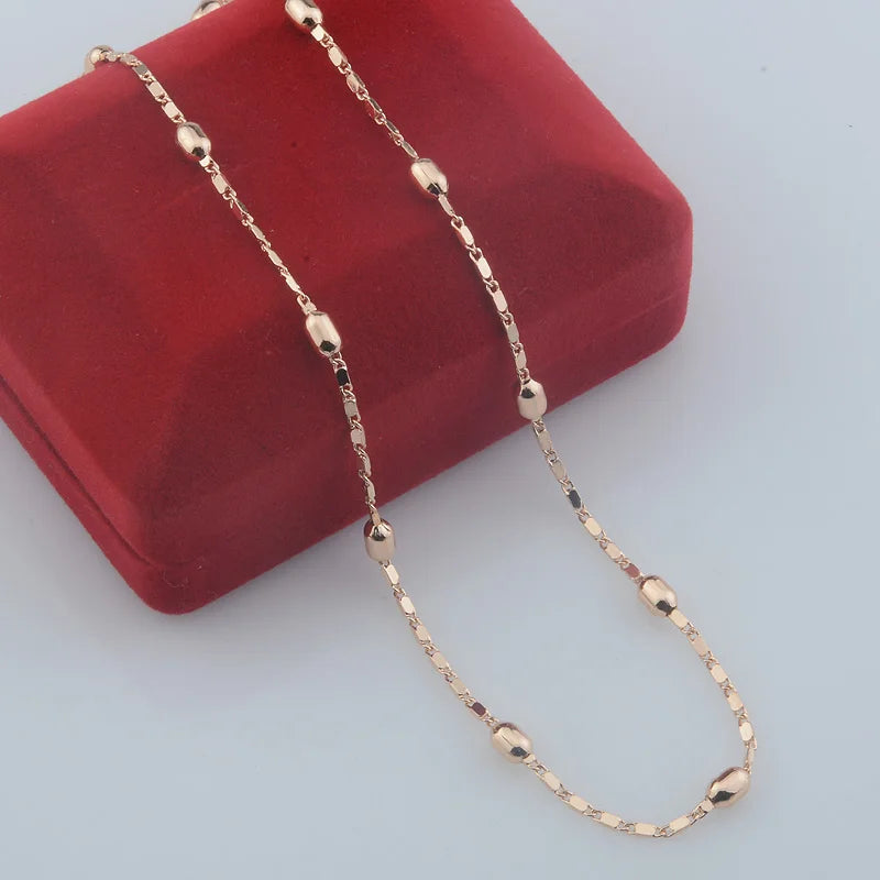 Necklaces Women New Women 585 Rose Gold Color Beaded Smart Pendant Slim Necklace Link Chains