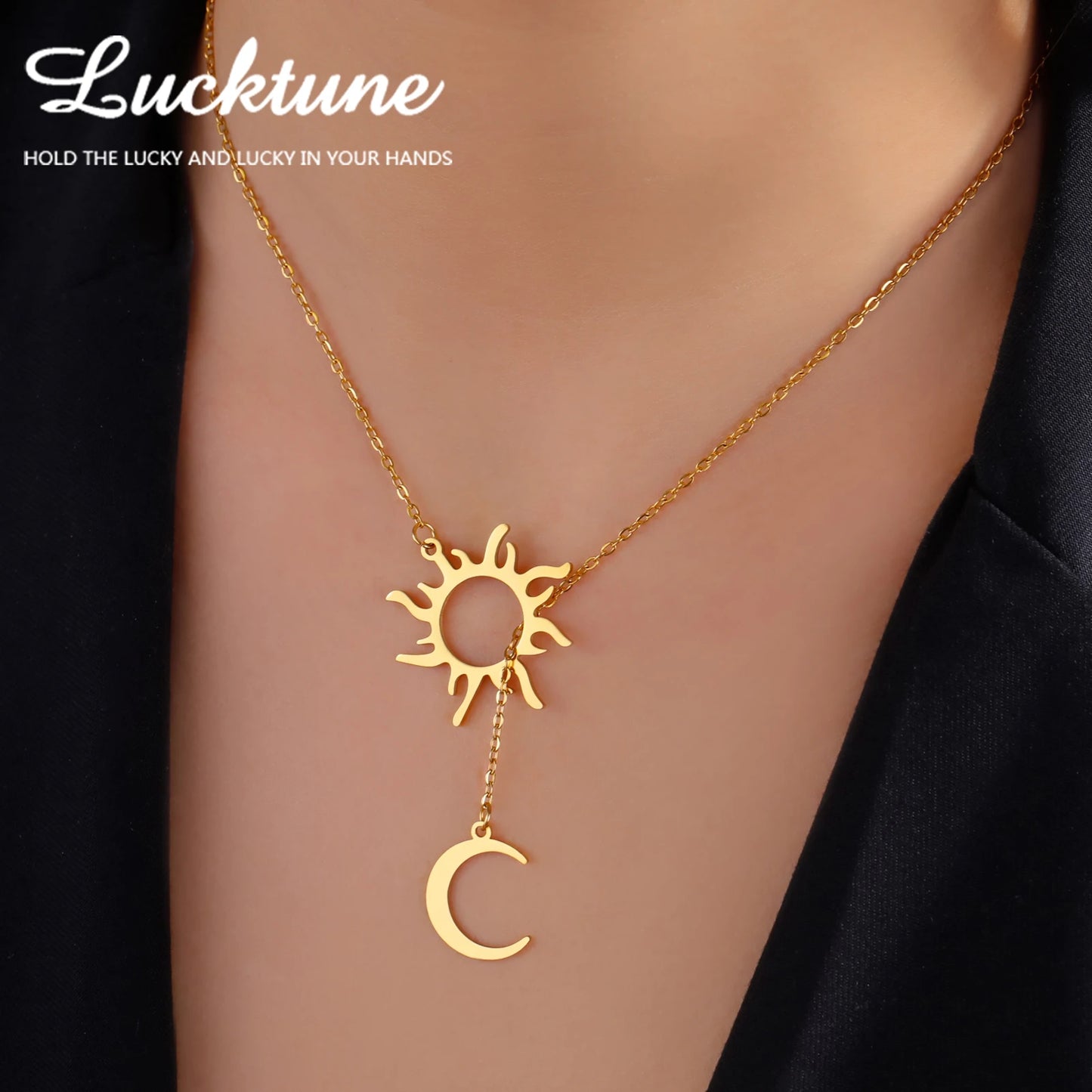 Necklaces Women Lucktune Sun Moon Pendant Clavicle Chain Necklace Stainless Steel Bohemian Choker Necklace for Women Fashion New In Jewelry Gift