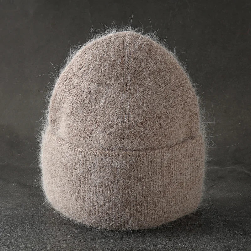 Hat Angora Knit Winter Hat For Womens Rabbit Fur Fluffy Knitted Beanies Korea Luxury Bonnet Female Soft  Warm Skullies Beanies