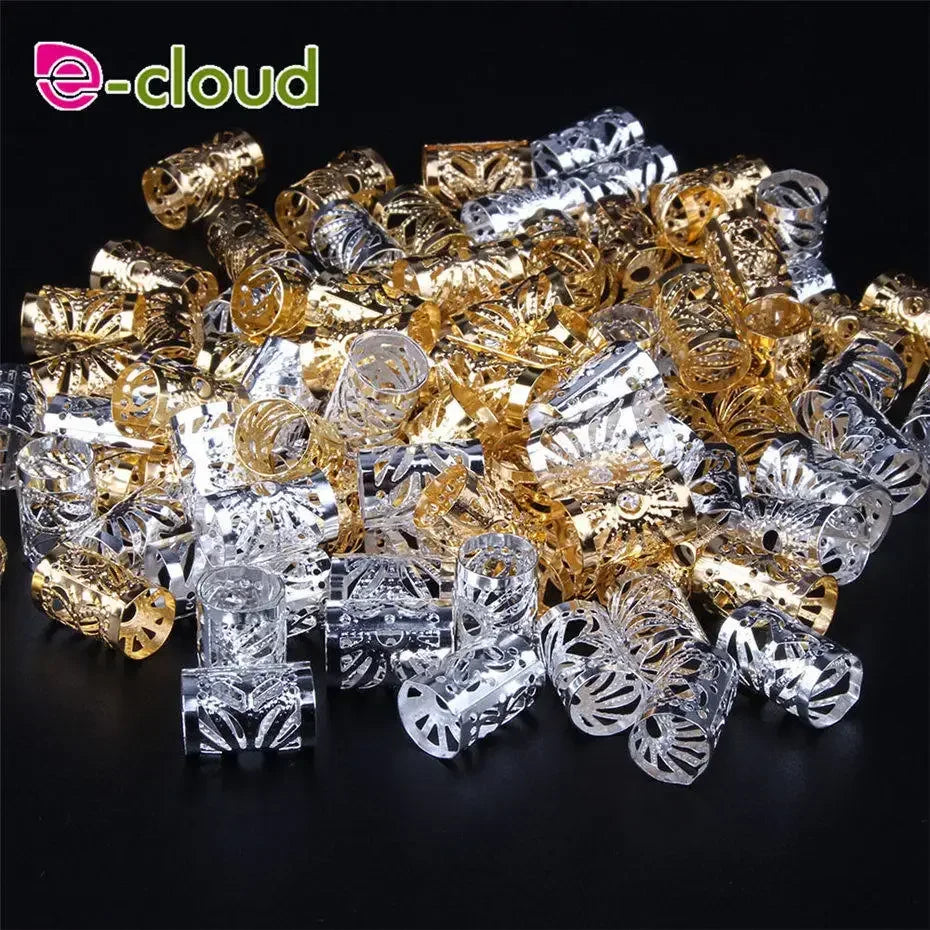 Hair Extensions and Wigs
100Pcs/Pack Hair Jewelry Rings for Braids Aluminum Dreadlocks Beads Metal Cuffs, Golden and Silver Decorations Hair Clips