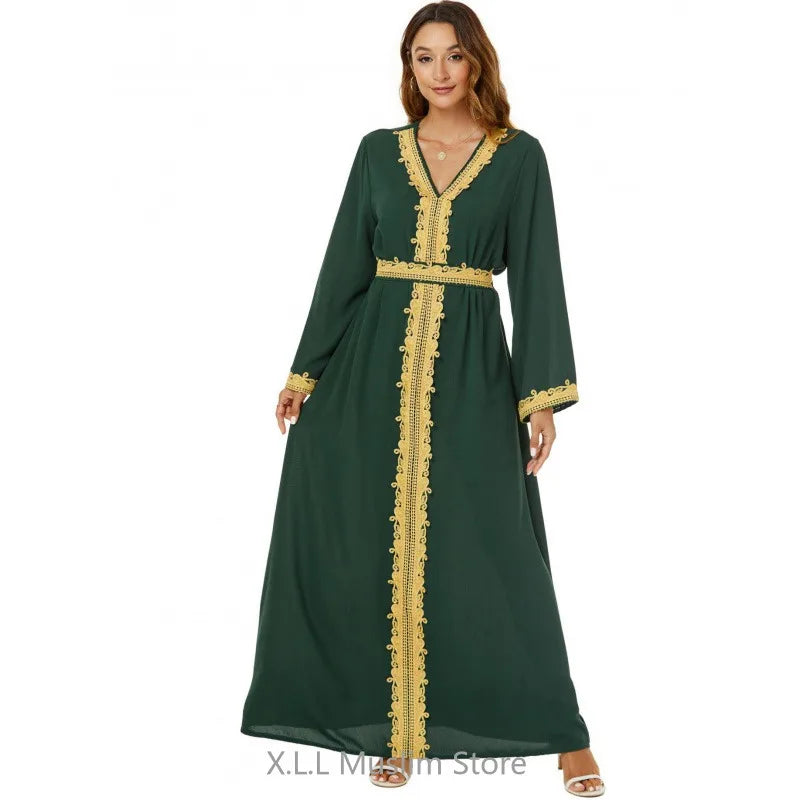 Stitching High-end Long Sleeve Dresses Eid Ramadan Embroidery Party Muslim Kebaya Kaftan Print Dress For Women's Prayer Garment