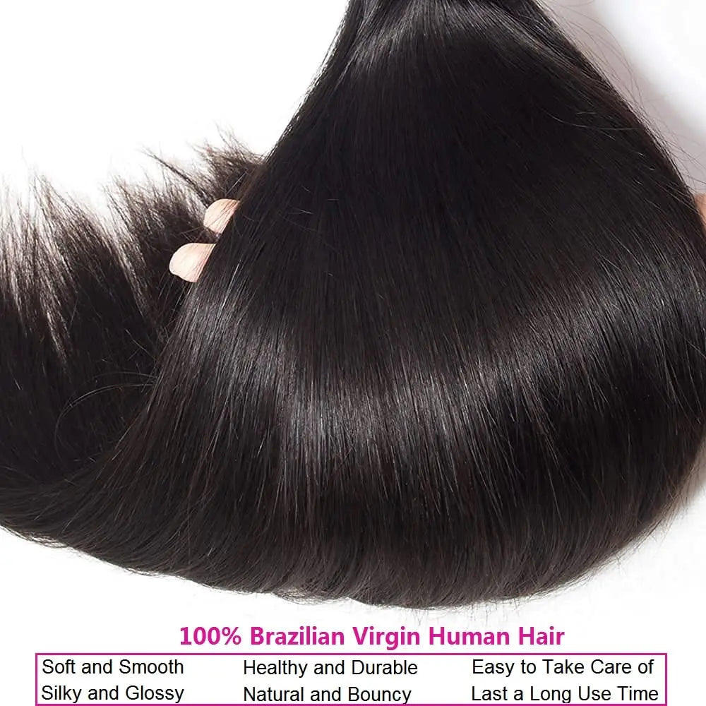 Hair Extensions and Wigs
Straight Human Hair Bundles with Closure 100% Unprocessed Brazilian Human Hair 3 Bundles with Frontal 4x4 Closure with Baby Hair