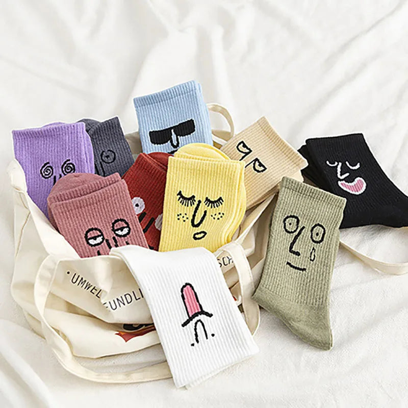 Stockings 
Personalized Emoticon Pattern Mid-calf Socks Sweat-absorbent Anti-odor Breathable Stockings Trendy Jacquard Couple Socks