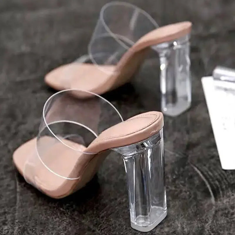 WOMEN SANDALS Pumps Sandals PVC Jelly Slippers Open Toe High Heels Women Transparent Perspex Slippers Shoes Heel Clear Sandals