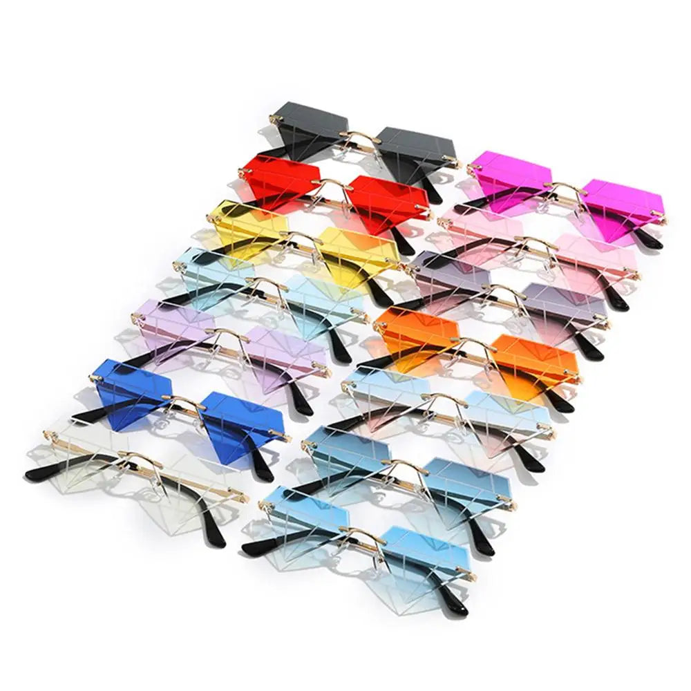 Women's Sunglasses Fashion Rimless Diamond Shape Sunglasses Women Cat Eye Triangle Sun Glasses Female Party Funny Outdoors Eyewear Gafas De Sol