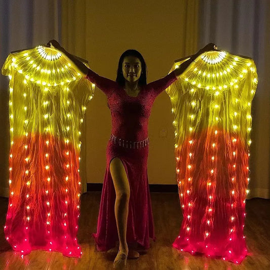 dancers  
Belly Dance Yellow Orange Red LED Real 100% Chinese Silk Fans Veils for Belly Dance Performance LED Costumes Stage Party Show