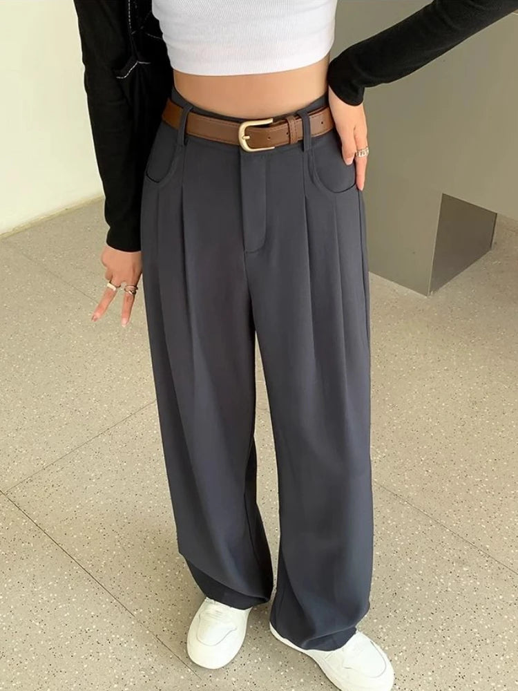 Pants Fashion High Waist Wide Leg Pants Women Spring Fall Baggy Black Trouser Office Ladies Full Length Straight Suit Pant Outwear New