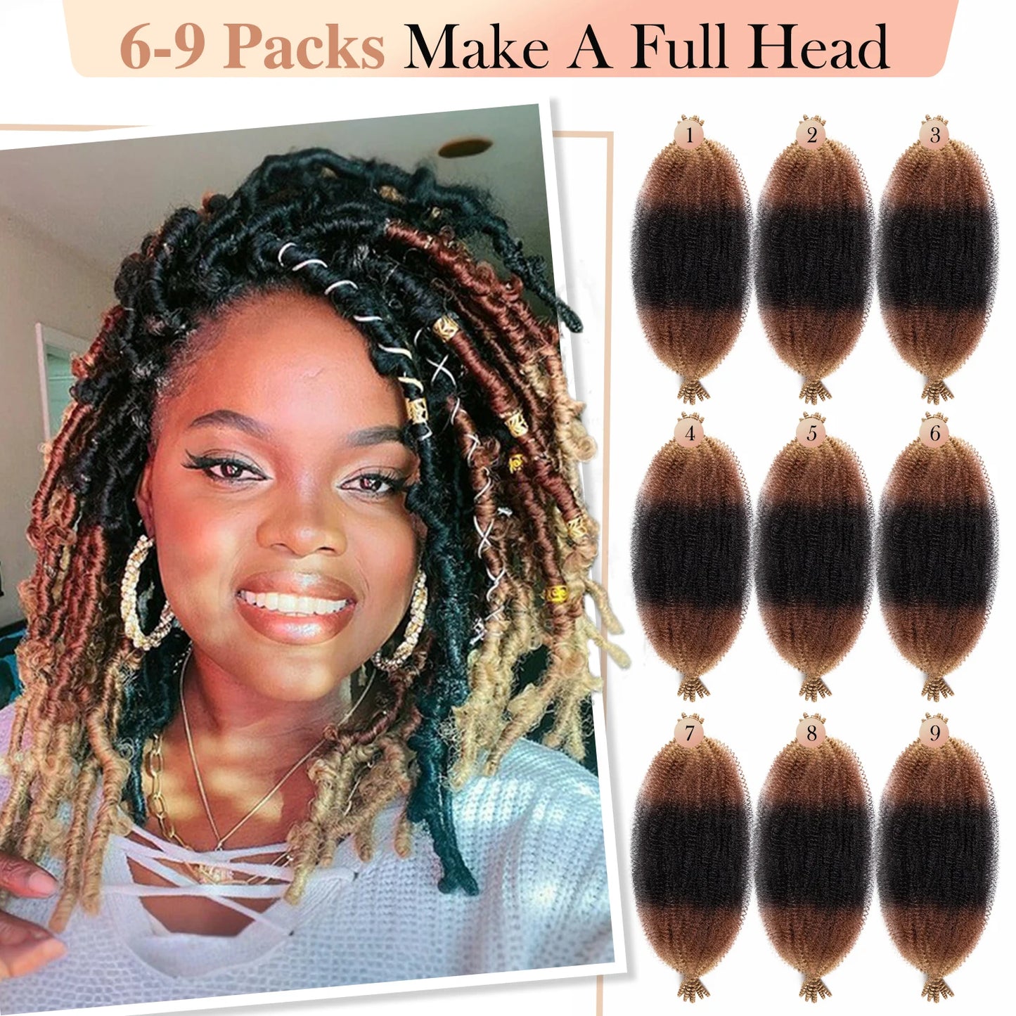 Hair Extensions and Wigs
Pre Separated Springy Afro Twist Hair Ombre Blonde Brown 18 Inch Afro Kinky Marley Twist Braiding Hair Synthetic Crochet Hair