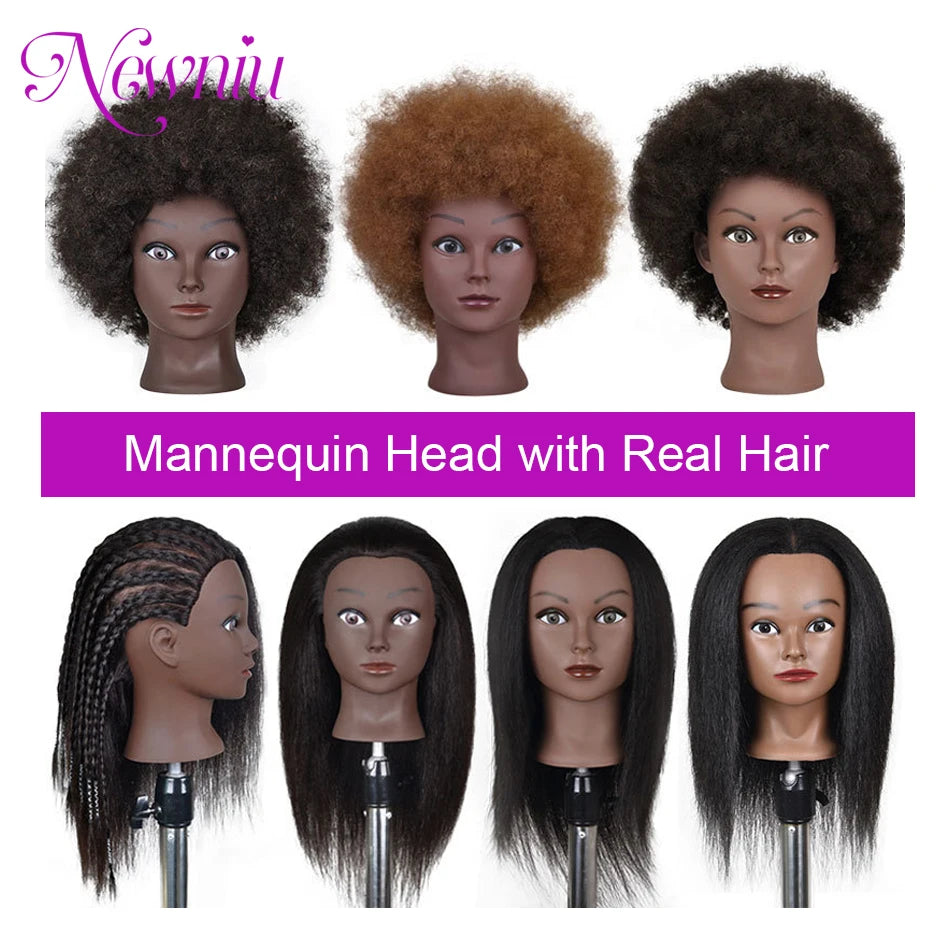 Hair Extensions and Wigs
Afro Mannequin Heads With 100%Real Hair With Adjustable Tripod Hairdressing Dolls Training Head For Practice Styling Braiding