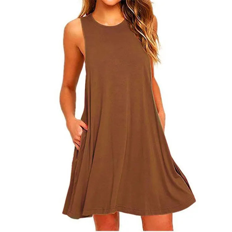 Knitted-Dress Summer Casual Swing T-Shirt Dresses Beach Cover Up