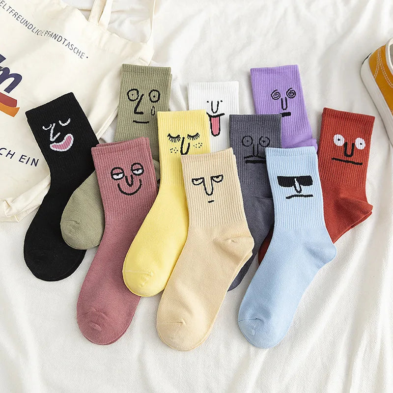 Stockings 
Personalized Emoticon Pattern Mid-calf Socks Sweat-absorbent Anti-odor Breathable Stockings Trendy Jacquard Couple Socks