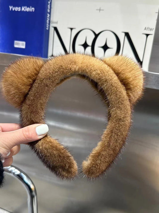 Elegant Look Hot Sale Women Luxury winter 100% Real Mink Fur Headbands High Quality Real Fur Hair Band Lady Fashion Hair Hoop Furry Gift