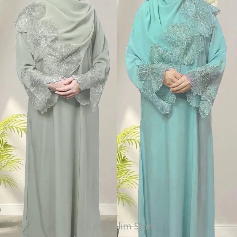 Muslim Hijab Eid Ramadan Abaya Dubai Embroidered Kebaya Moroccan Femme Dress Caftan Kaftan Women's Prayer Garment(With Scarf)