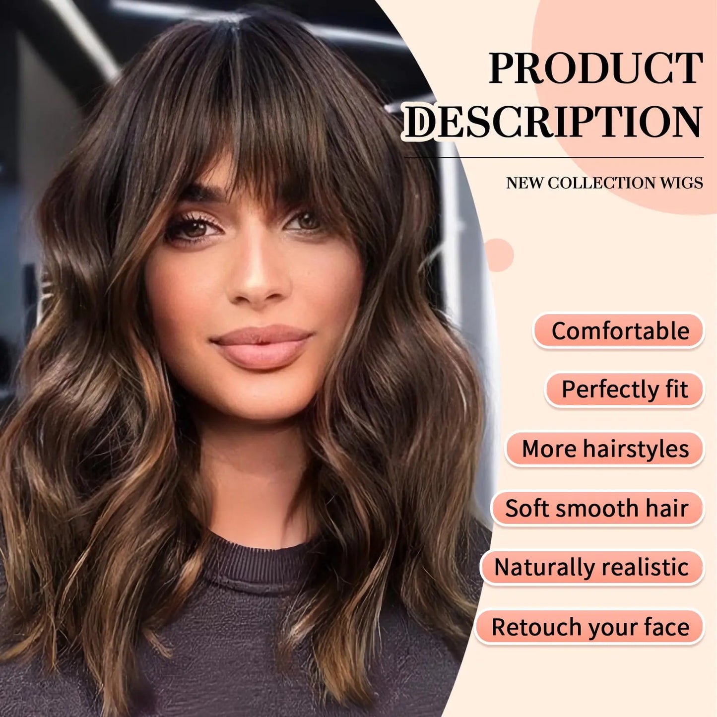 Hair Extensions and Wigs
Short Brown Highlight Wigs With Bangs Natural Wavy Hair Wigs For White Women Heat Resistant Synthetic Bob Wig Shoulder Length