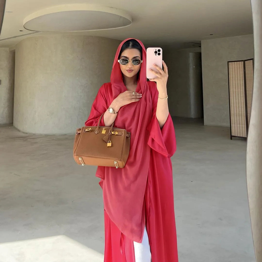 Muslim Women Eid Kimono Open Abayas Satin Modest Dress Islam Jalabiya Dubai Kaftan Turkey Kebaya Arab Robe Caftan Marocain Femme