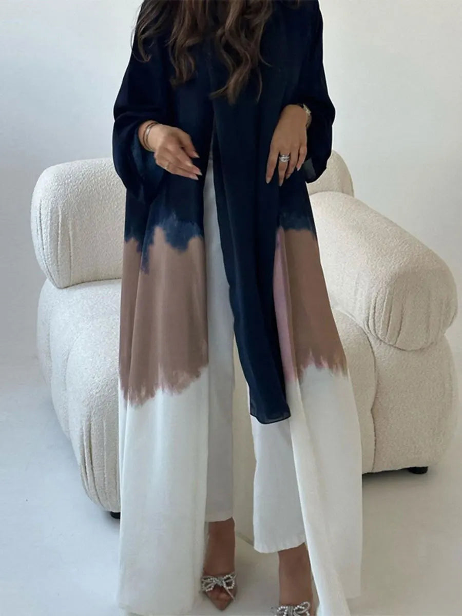 Dubai Clothing Stylish Elegant Cardigan Tie Dye Gradient Dress Robe Open Abayas For Muslim And Moroccan Woman Saudi Dubai Kebaya