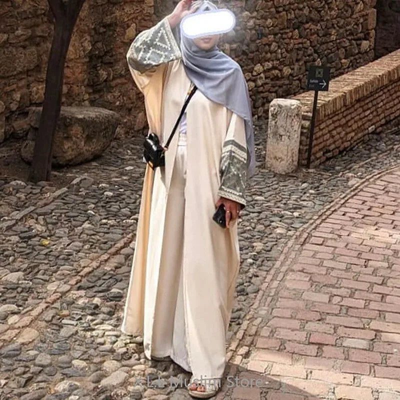 Eid Muslim Party Ramadan Dress Opened Embroidery Abaya Simple Cotton Linen Kaftan Kebaya Long Loose Robe Dubai 2024 Luxury