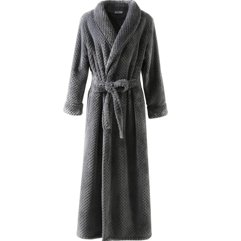 Winter Warm Sleepwear 
Women Extra Long Thermal Jacquard Flannel Bathrobe Winter Warm Plus Size Zipper Bath Robe Pregnant Dressing Gown Men Sleepwear