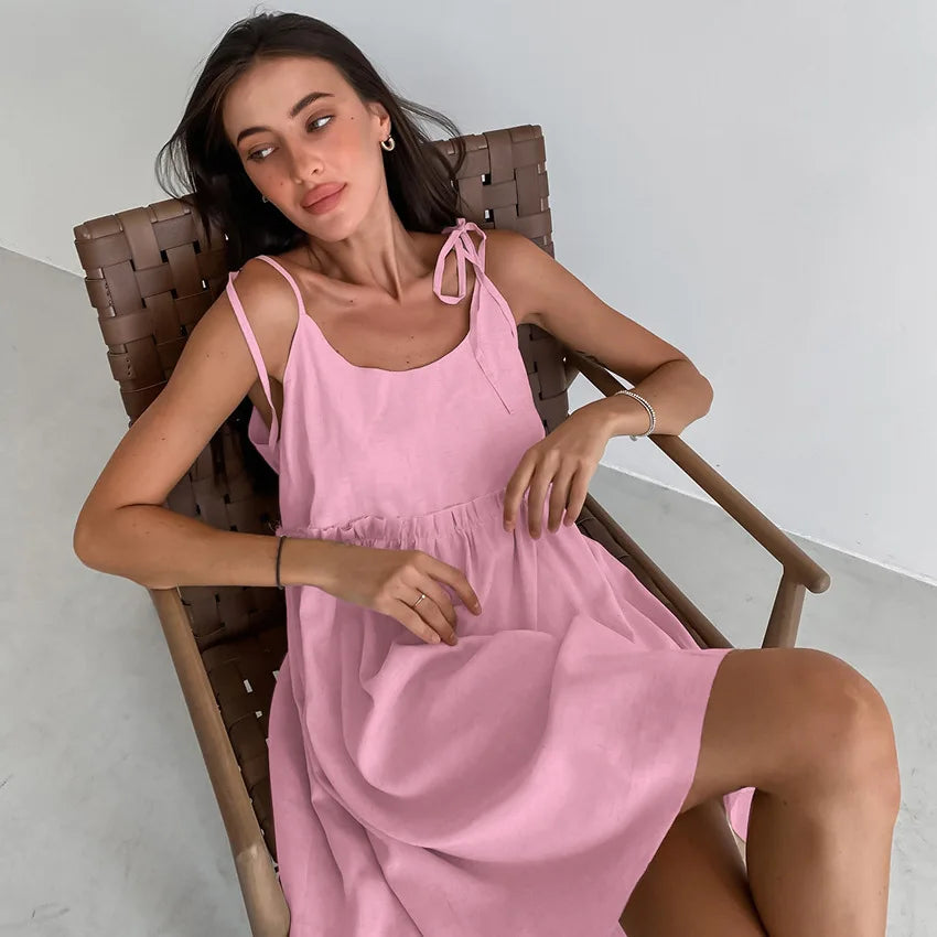 Knitted-Dress New In Cotton Linen Summer Dress Women