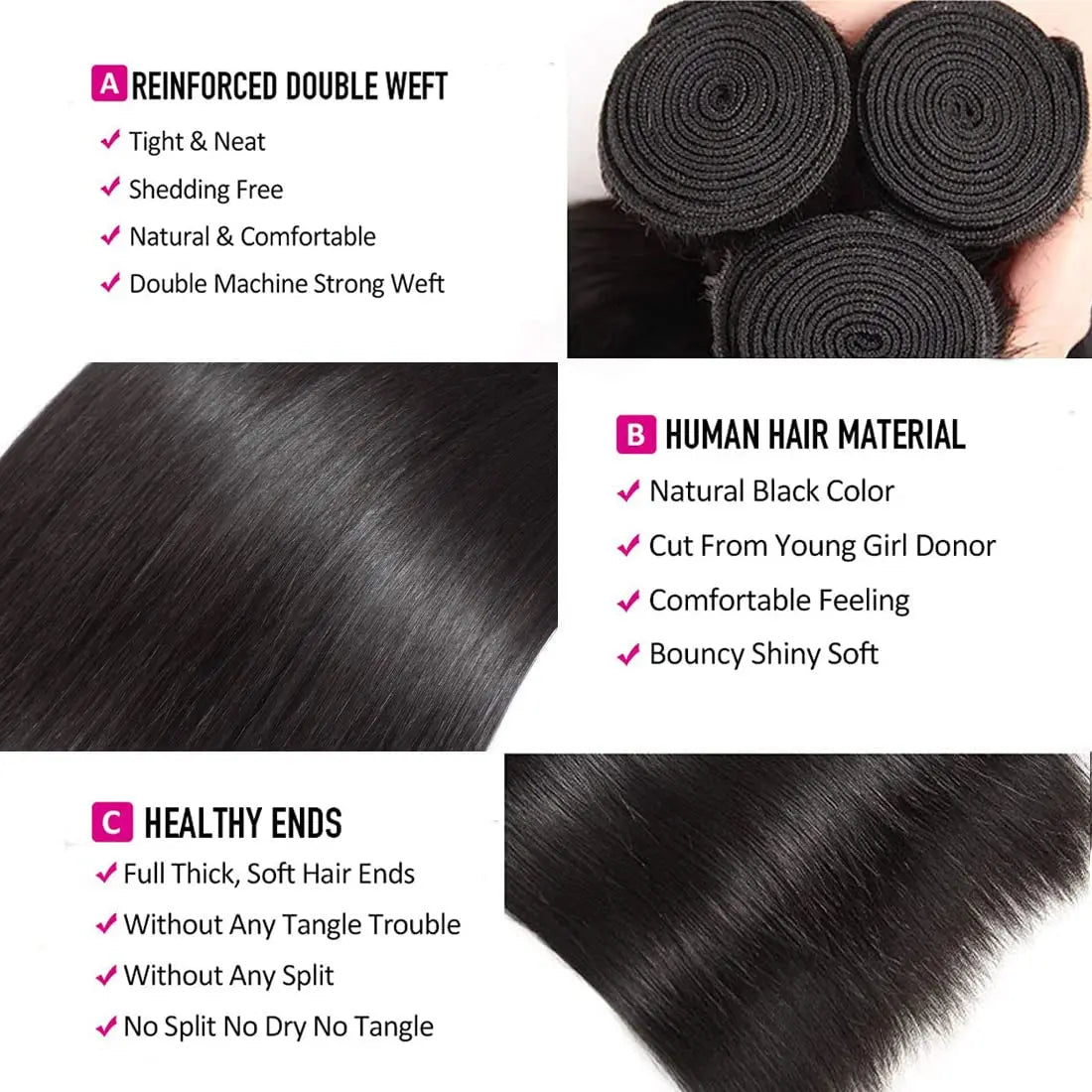 Hair Extensions and Wigs
Straight Human Hair Bundles with Closure 100% Unprocessed Brazilian Human Hair 3 Bundles with Frontal 4x4 Closure with Baby Hair