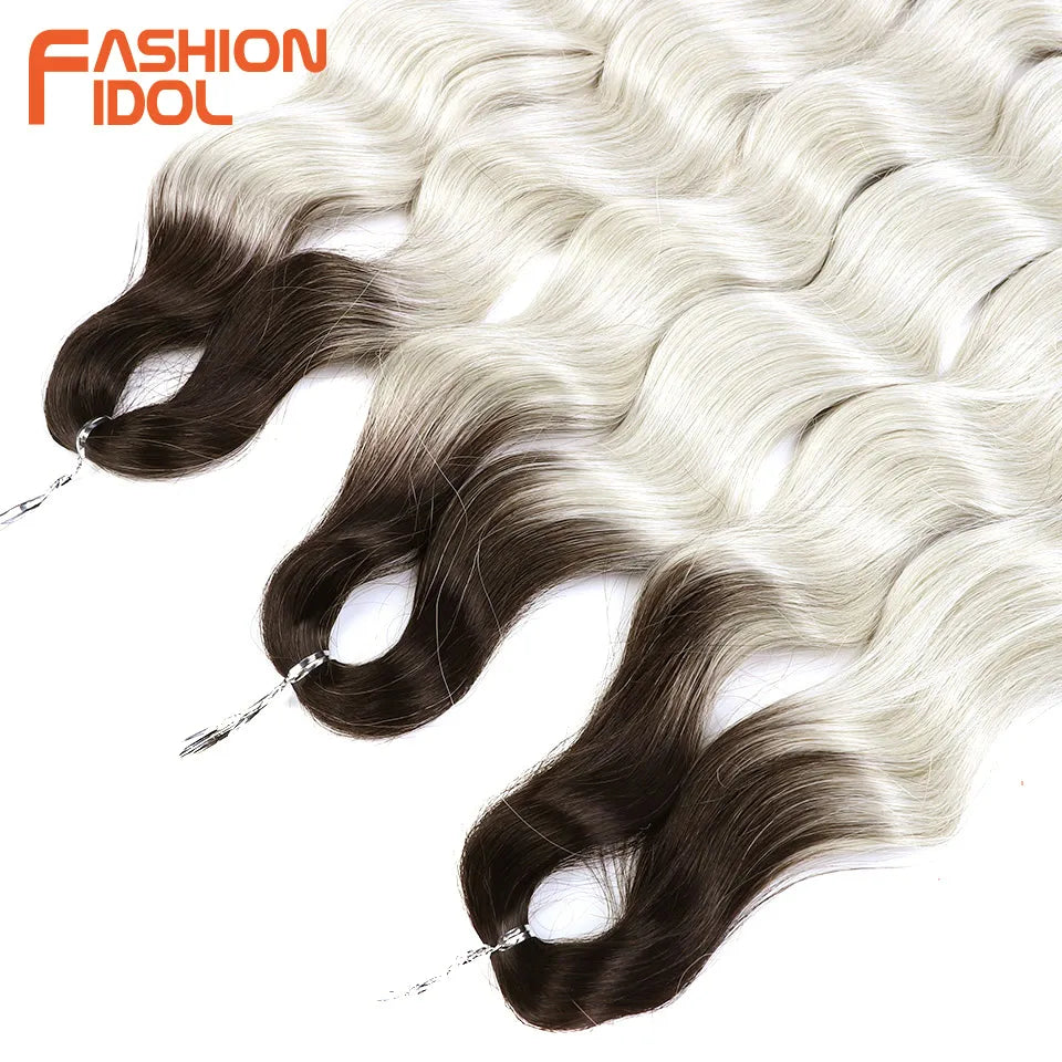 Hair Extensions and Wigs
FASHION IDOL Lena Hair Synthetic Deep Wave Braiding Hair Extensions 24 Inch Water Wave Crochet Braid Hair Ombre Blonde Fake Hair