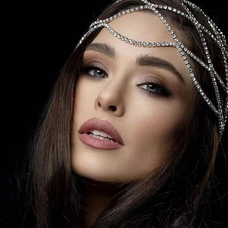 Elegant Look Hollow Out Rhinestone Mesh Headpiece Wedding Head Chain Jewelry for Women Luxury Crystal Headband Head Cap Hat Hair Accessories